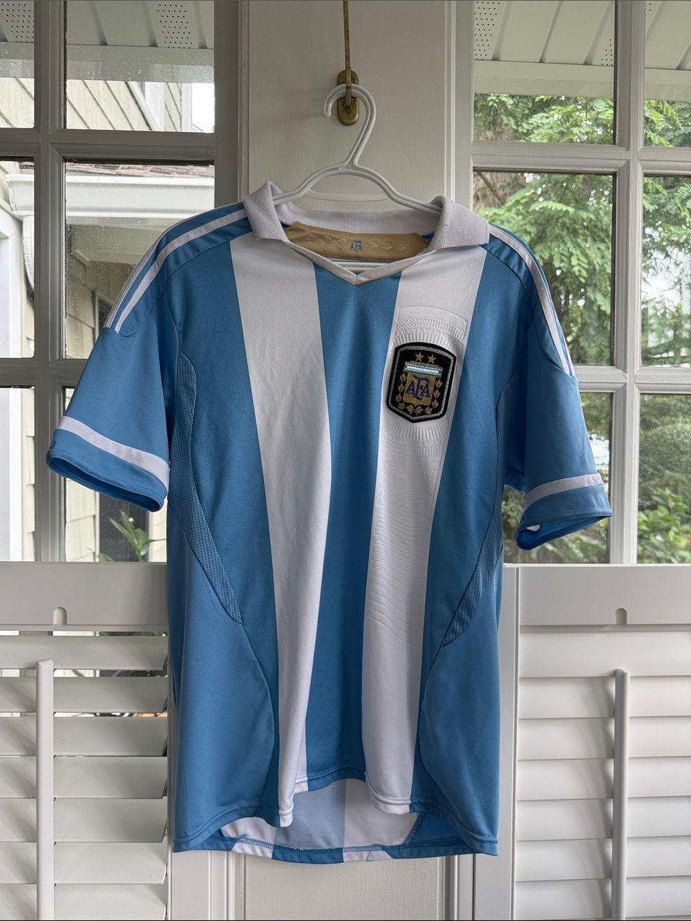 Men’s Light Blue & White Striped Soccer Jersey